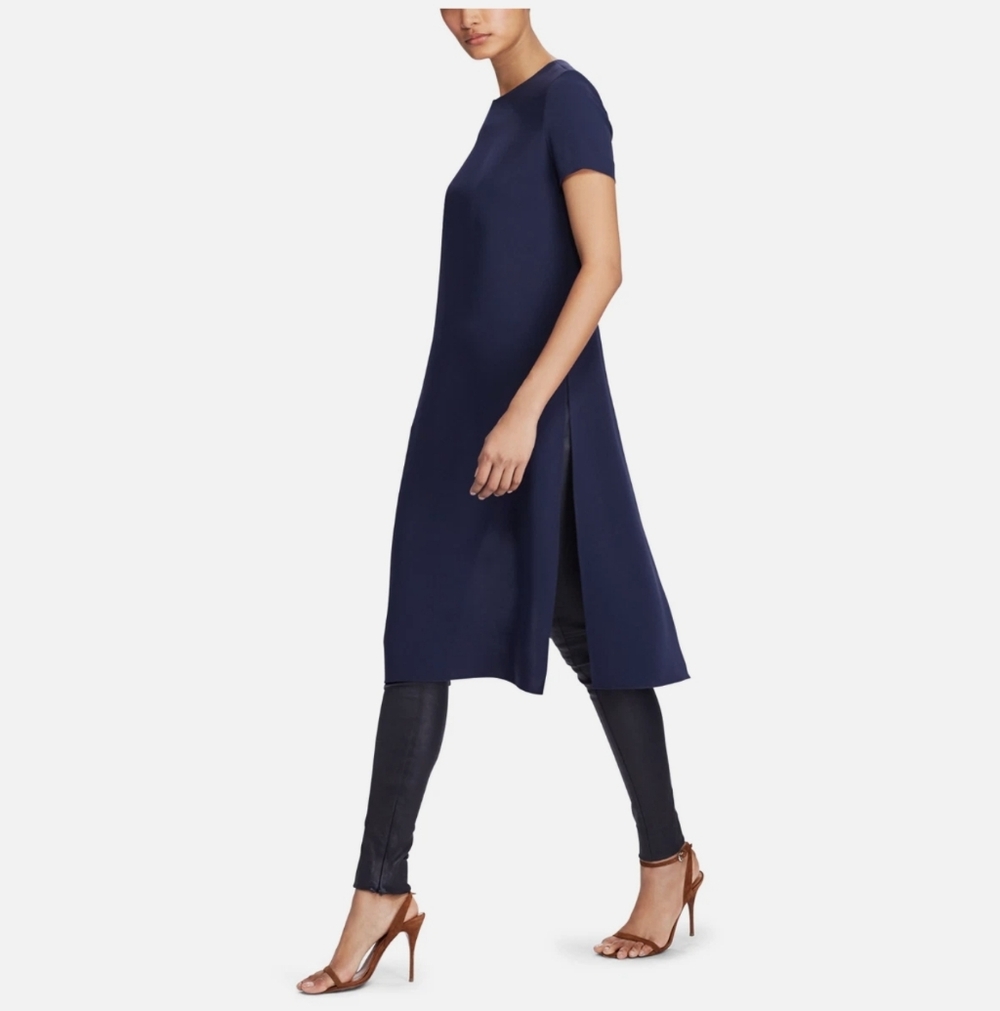 POLO Ralph Lauren Twill Short Sleeve Side Slits LONG TUNIC Top - BLACK 10 ($245)